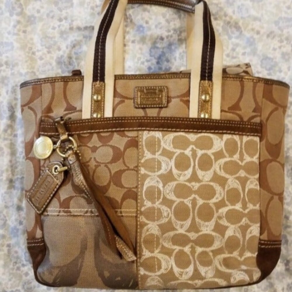 Brown signature patchwork Coach tote Handbag